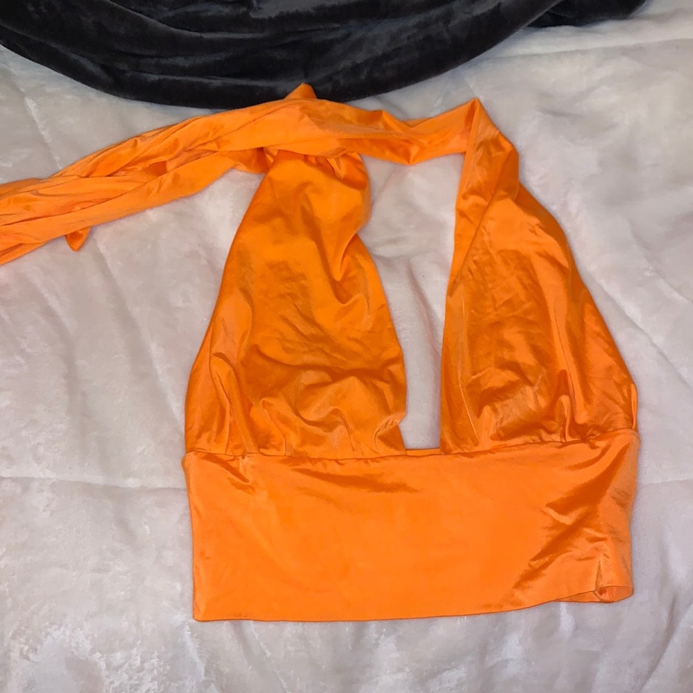 bright orange tie crop top shirt never worn